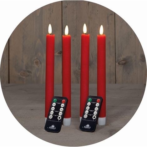 Bougies coniques LED avec minuterie ROUGE 4 pièces ROUGE intérieur - 6 heures - VRAIE CIRE 18 cm de hauteur pour les bougies 2,2 cm de diamètre 2