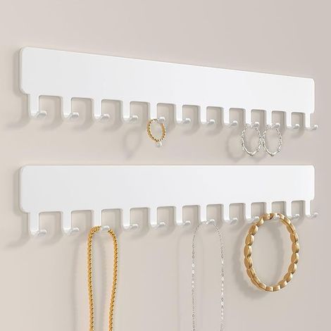 Two-section wall-mounted jewelry display - sturdy and durable, ideal for storing necklaces, bracelets and earrings, white. (1/5)