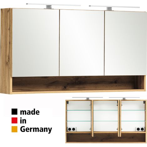 Spiegelschrank 120 cm KAHLA-03 in Wotan Eiche Nb. inkl. Beleuchtung, B/H/T: ca. 120/64/20 cm (1/5)