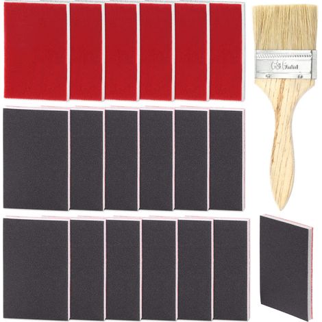 Lot de 21 éponges de ponçage grain 320-400 - Tampons de ponçage lavables et flexibles en mousse souple - Séchage humide - Avec 1 pinceau de 6,3 cm (1/5)