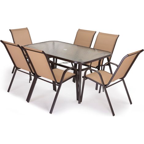 Mesa de Cristal Templado HC + 6 Sillas. Muebles de Jardin y Terraza