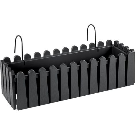 Fioriera Rettangolare Con Sistema Di Drenaggio Conservazione Acqua Balconiera Con Supporti Da Ringhiera Appesa Inclusi Balcone Design Moderno Vaso Piante Fiori Nero - 53 cm 9Lt (1/5)