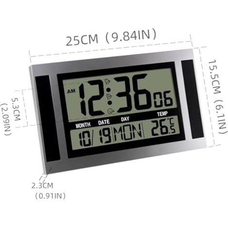 Horloge Digitale Multifonctionnelle avec Snooze pour Les Paresseux, Affichage de l'alarme du Jour de la Semaine/du Week-End, Date/Jour et Température, Alimentée par Piles (1/4)