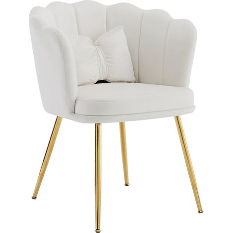 Lot de 4 fauteuils en velours avec dossier pétale, pieds métalliques dorés, coussins papillon - pour salon et chambre (1/5)