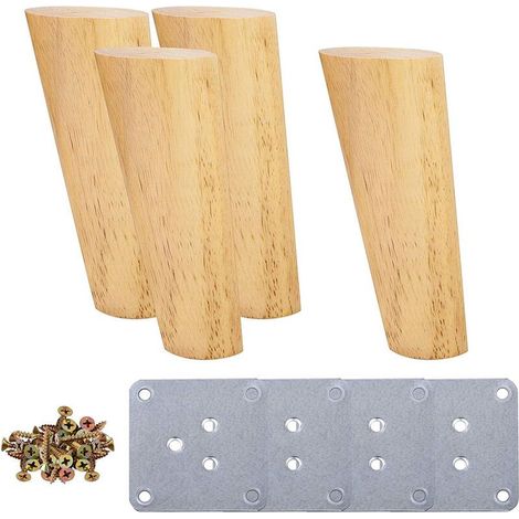 Pieds De Table En Bois De 15 Cm Lot De 4 Pieds De Meubles En Bois Massif Inclinés Coniques Avec Plaques De Montage Et Vis Pour Canapé-Lit Armoire Canapé Chaise (Inclinaison) (1/5)
