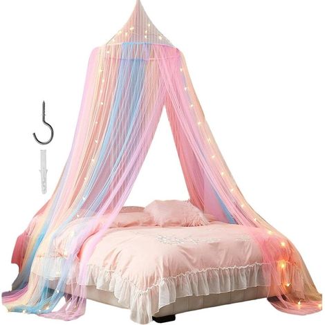 Princess Canopy for Girl's Bed, Cute Rainbow Princess Mosquito Net, Mesh Bed Curtains for Children's Room, Girl's Room, Bay Window, Dormitory, Home, Sleep and... (1/5)