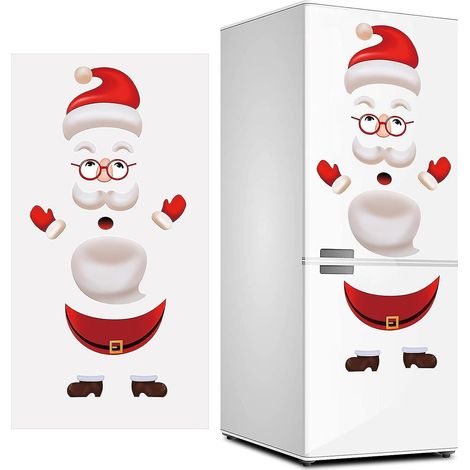 Autocollants Père Noël pour réfrigérateur, décorations de Noël, protection anti-rayures, lot de 12 pièces (1/5)