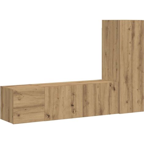 Lot de 3 meubles TV muraux modernes avec grand espace de rangement 80 x 30 x 90 cm en bois d'ingénierie chêne artisanal