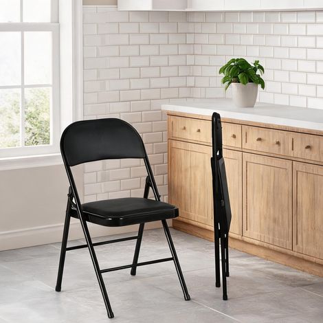 Chaises pliantes noires en simili cuir métal lot de 2 (1/5)