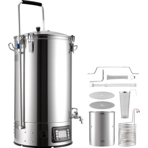 Mophorn Sistema per Produzione di Birra, Bollitore da 60 Litri per Uso Domestico, Pentola Elettrica con Modalità Automatica e Manuale, Pannello di Controllo e Tubo di Ricircolo