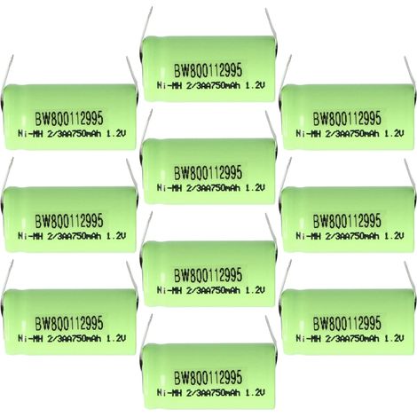 vhbw 10x Batteries remplacement pour 2/3AA pour modéle RC (750mAh, 1,2V, NiMH, vert, avec cosse à souder (U)) (1/5)