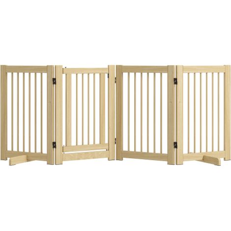 Set di quattro porte per cani pieghevoli, dimensioni 204 x 75 cm, con porta, autoportante, in legno, dotata di 2 gambe di supporto, adatta per corridoi, cucine, scale, ecc., colore legno naturale, mon (1/5)