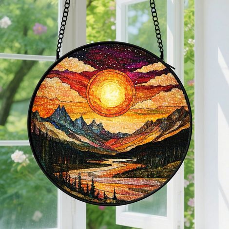 9cm Suspension en Vitrail Artistique, Attrape-Soleil Unique Élégant Coloré Minimaliste pour Fenêtre Jardin, Cadeau Femme Homme (1/5)
