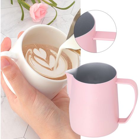 400-ml-Kaffeekanne mit elegantem Milchaufschäumer und adlerschnabelförmigem Ausguss, rosa, ideal für Zuhause und Cafés. (1/5)