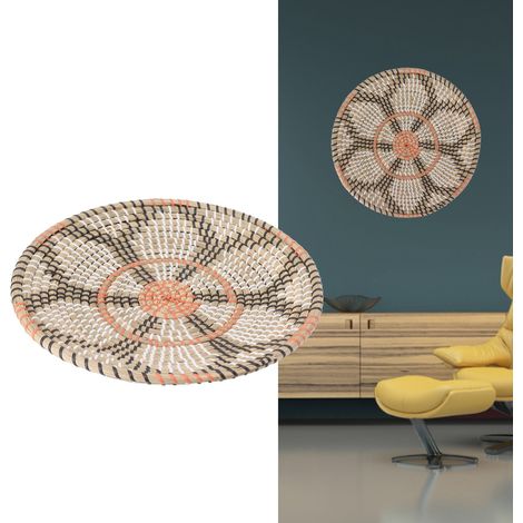 Handgeflochtene blaue Schale, 35 cm Durchmesser, im Bohème-Stil, Wanddekoration fürs Schlafzimmer, für drinnen und draußen, dreiteilig (1/5)
