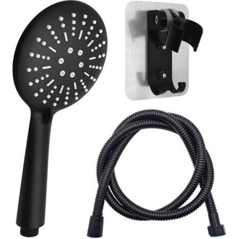 Pommeau de douche noir haute pression, pommeau de douche anticalcaire avec flexible de 1,5 m, grande douchette à main avec 3 jets, douche haute pression amovible avec flexible et support (1/5)
