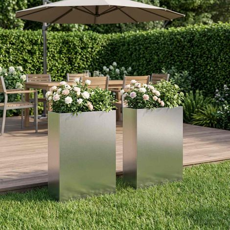 vidaXL Macetero de Jardín 2 uds. Plateado 40 x 20 x 75 cm (1/5)
