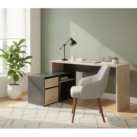 Scrivania - Angolare un Cassetto, Marrone Rovere, -, 139x92x75h cm Abrictosaurus