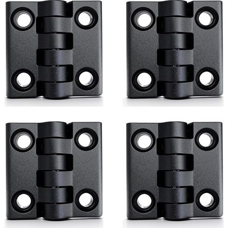 4x Charnières en plastique 50x50 mm noires, charnières en polyamide non démontables, résistantes et durables pour jardin, menuiserie, portes, meubles, coffres, projets de bricolage