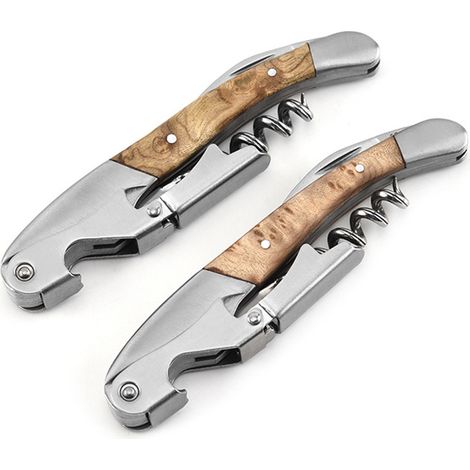 Lot de 2 tire-bouchons multifonctions, manche en bois, ouvre-bouteilles en acier inoxydable (1/5)
