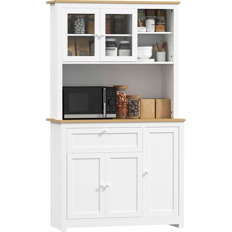 HOMCOM Küchenschrank Hochschrank mit Arbeitsplatte, 5 Türen und Schublade Vorratsschrank Aufbewahrungsschrank mit Verstellbaren Ablagen, Weiß, 100 x 40 x 180 cm (1/5)