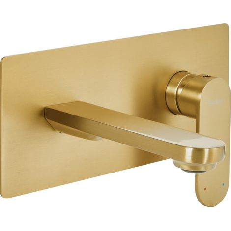 Grifo monomando de latón empotrado para lavabo en pared dorado Chungara