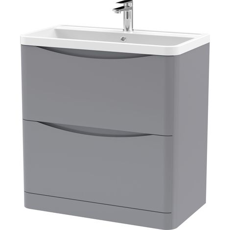 Balterley Dunwood Floor Standing 2 Drawer Bathroom Vanity Unit & Polymarble Basin, Satin Grey, 755mm (1/5)