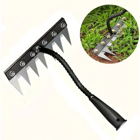 Râteau de Jardin Multifonction - Idéal pour Désherber, Aérer et Travailler la Terre - Poignée Ergonomique Anti-Fatigue - Acier Inoxydable (1/5)