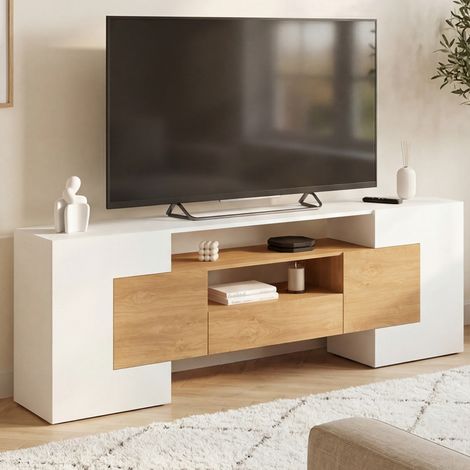 Mueble TV XXL 180 cm MARIO con 4 puertas y 1 cajón en madera y blanco (1/5)