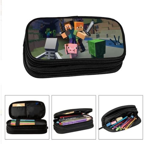 Trousse Minecraft, trousse pour écoliers et enfants, grande capacité, sac à fournitures scolaires, vente en gros, double compartiment élastique, portable.