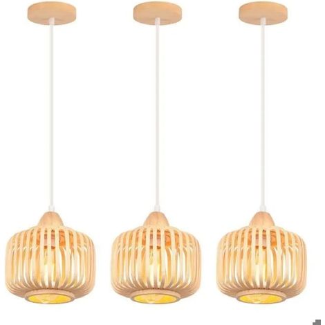 3pcs Suspension Luminaire Vintage Bambou ,Lustre Industrielle Edison E27 Eclairage Plafond Ajustable Moderne pour Salon Cafes (1/5)