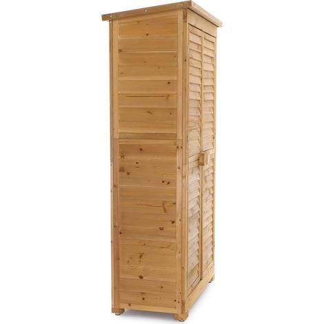 Wiltec Armoire de jardin avec Portes en lamelles – 870 x 465 x 1600 mm – en Bois d'épicéa avec toit bitumé – Jardinage Rangement Outils — vue 3