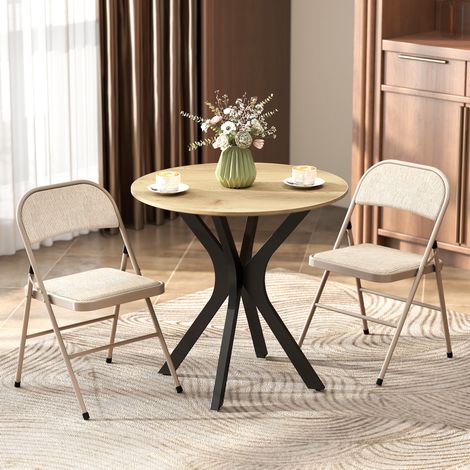 Set di 2 sedie pieghevoli imbottite in lino sintetico con schienale e struttura in acciaio per soggiorno, 45x46x78 cm, beige.