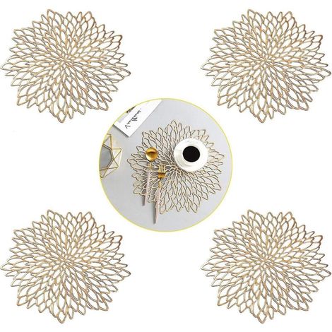Lot de 4 sets de table ronds en PVC lavable, résistants à la chaleur et antidérapants, pour la cuisine et les réceptions, couleur or. (1/5)