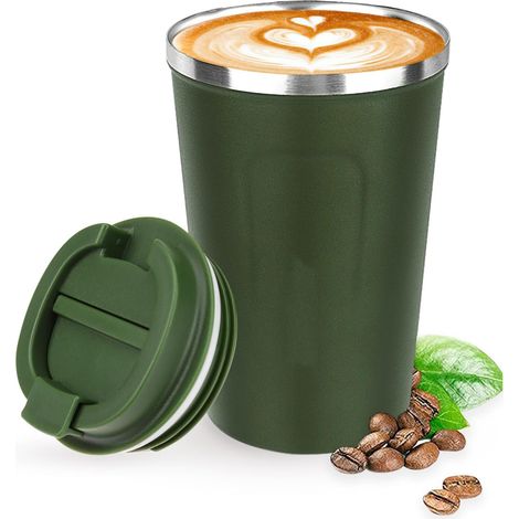 Tasse Isolante Acier Inoxydable - 380 Ml - Double Paroi Vide - Avec Couvercle - Pour Café Boisson Chaude Froide - Voyage Bureau Extérieur (1/5)