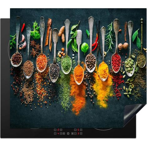 Protege Couvre Plaque De Cuisson Décoration Cuisine Tapis Protection Protecteur Induction 40x60 cm Herbes - Epices - Cuillères (1/5)