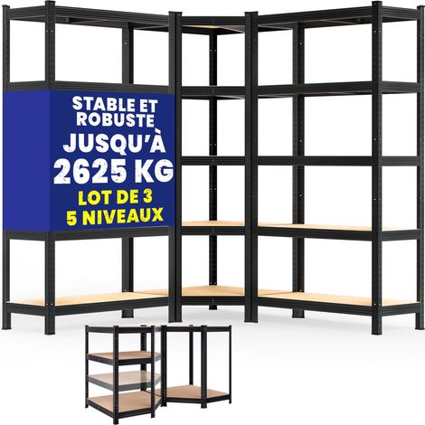 Monzana – Set de 3 étagères modulables charges lourdes 875 kg – 5 niveaux en acier thermolaqué – Dimensions H180 x L90 x P40 cm – Pour garage et atelier