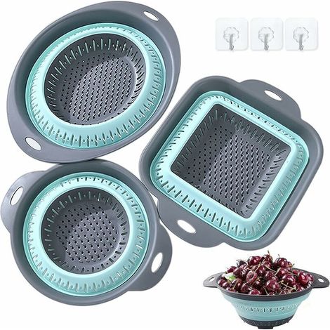 3 Passoire Pliable en Silicone,Rétractable et Extensible-3 Tailles,Panier de Passoire Pliable, Idéal pour Les Pâtes,Les Légumes,Portable Panier de Fruits, Facile à Nettoyer (1/4)