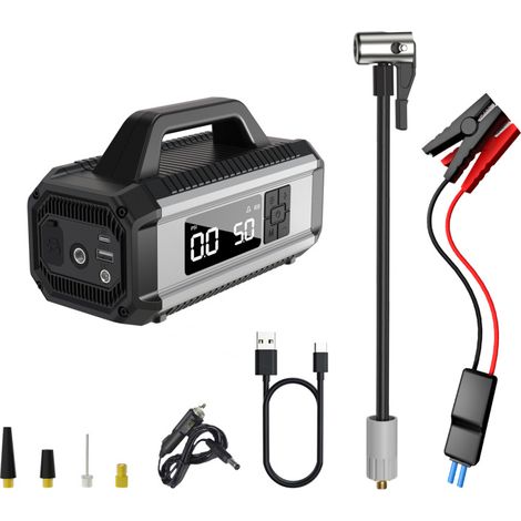 Démarreur de voiture portable avec compresseur d'air 150 PSI, pompe à air portable pour pneus de voiture avec batterie 10 000 mAh, gonfleur de pneus avec grand écran numérique et lumière LED pour voit (1/5)