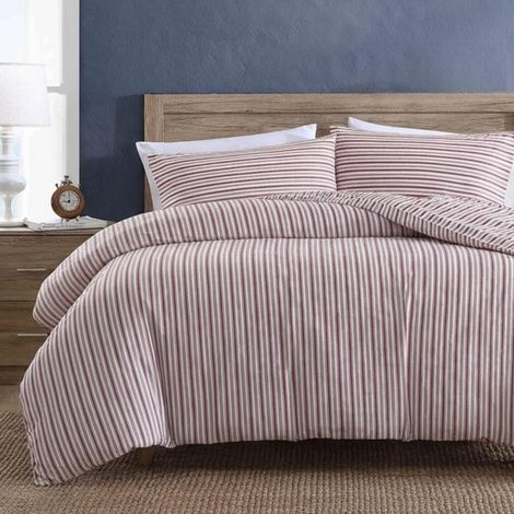 Housse de Couette King Size, literie réversible en Coton avec Fermeture à Boutons, décoration d'intérieur décontractée pour Toutes Les Saisons (Rayures Rouges Coleridge King) (1/5)