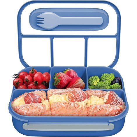 Boîte repas adulte et enfant mille millilitres quatre compartiments avec couverts étanche pour école bureau et voyage