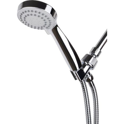 Pommeau de douche réglable 3 jets avec flexible en chrome poli et support à main en acier inoxydable pour salle de bain (1/5)