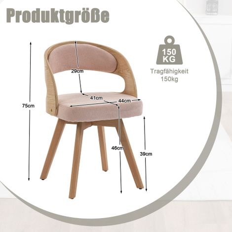 Lot de 2 chaises de salle à manger de style moderne en bois, dotées de sièges pivotants, de coussins en coton et lin, et de dossiers incurvés — Chaises d'appoint pour cuisine, café et salon (Coton et  (1/4)
