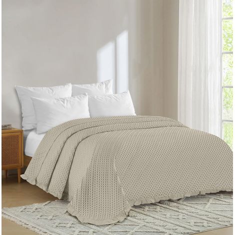 Copriletto Trapuntato Volant Matrimoniale Trapuntino Tinta Unita Due Piazze Con Balze Coperta Leggera Primavera Estate Trapunta Leggera Beige