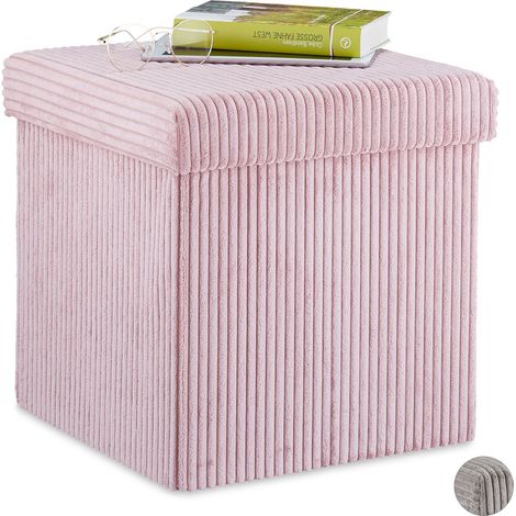 Relaxdays Sitzwürfel, faltbar, Sitzhocker mit Stauraum, Kordsamt, quadratisch, mit Deckel, Samthocker 38x38x38 cm, rosa