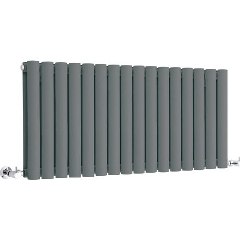 Milano Aruba Anthracite Horizontal Double Oval Panel Radiator - 400mm x 1000mm (1/5)