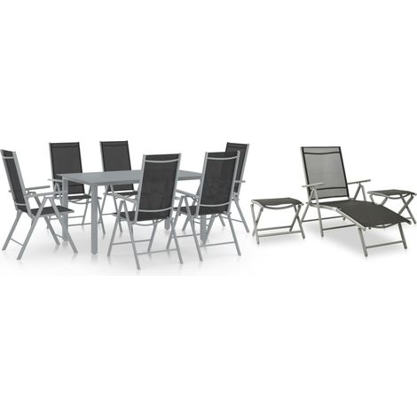 Juego de comedor de jardín muebles de exterior 10 piezas negro y plata 020013569