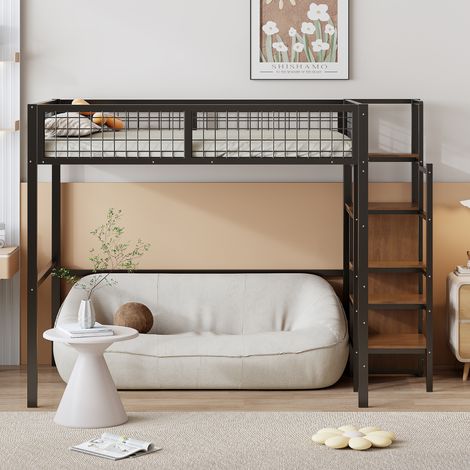 Cama alta 140x200 con armario y escalera metal OKMYHOME (1/5)