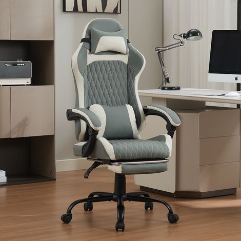 Chaise gaming ergonomique avec soutien lombaire, appui-tête et repose-pieds – sans fatigue même lors de longues sessions assises, idéale pour la maison, le bureau et le livestream (1/5)