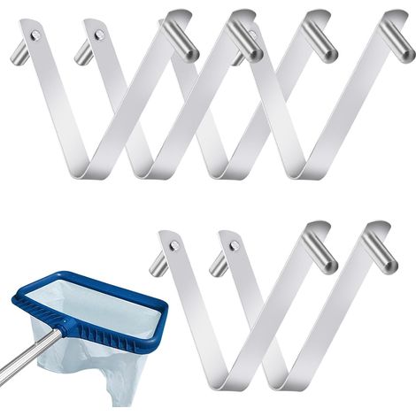 6pcs Pool Pole Universal Clips en V pour Brosse Piscine, Clips pour poteaux Piscine, Crochets pour poteaux, Clips en Acier Inoxydable Double Broche Bouton à Ressort Accessoires de Piscine (1/5)